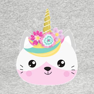 Unicorn Cat, Cute Cat, Little Cat, Kitty, Flowers T-Shirt